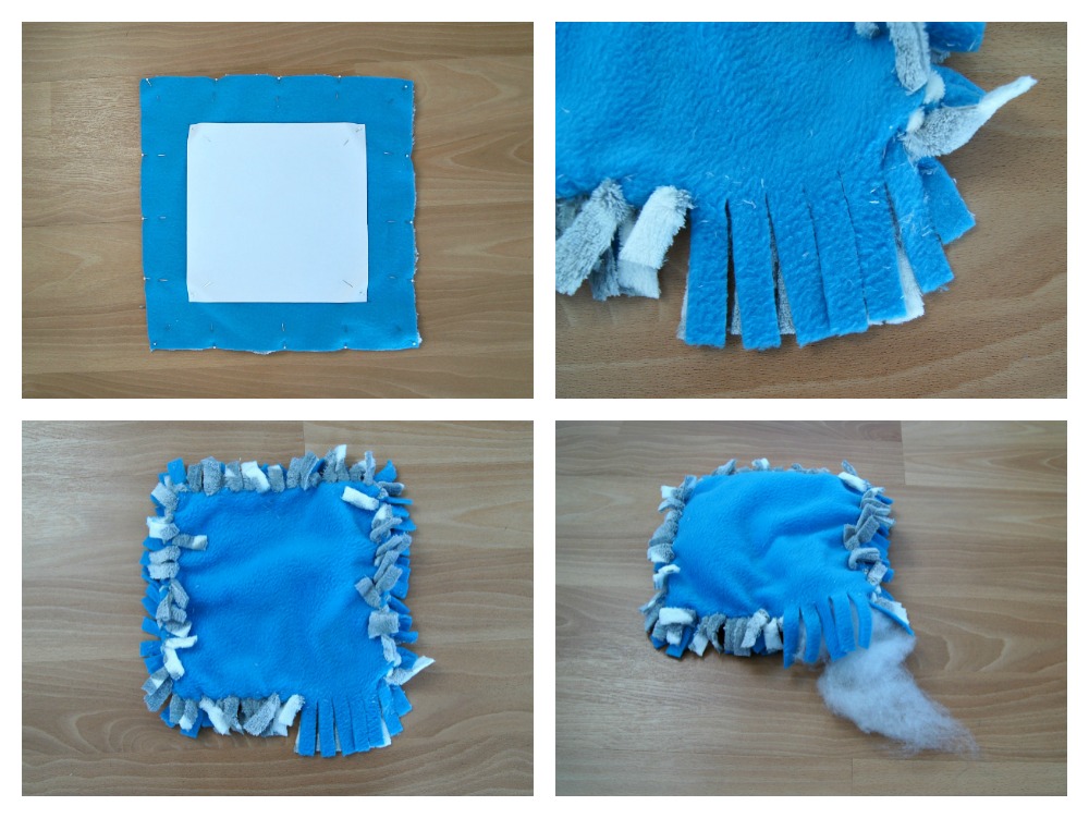 DIY Kissen zum Knüpfen und Knoten. Ganz einfach aus kuscheligem Fleece. Für das Kinderzimmer oder auch sonst ein Zimmer im Haus. | von Fantasiewerk