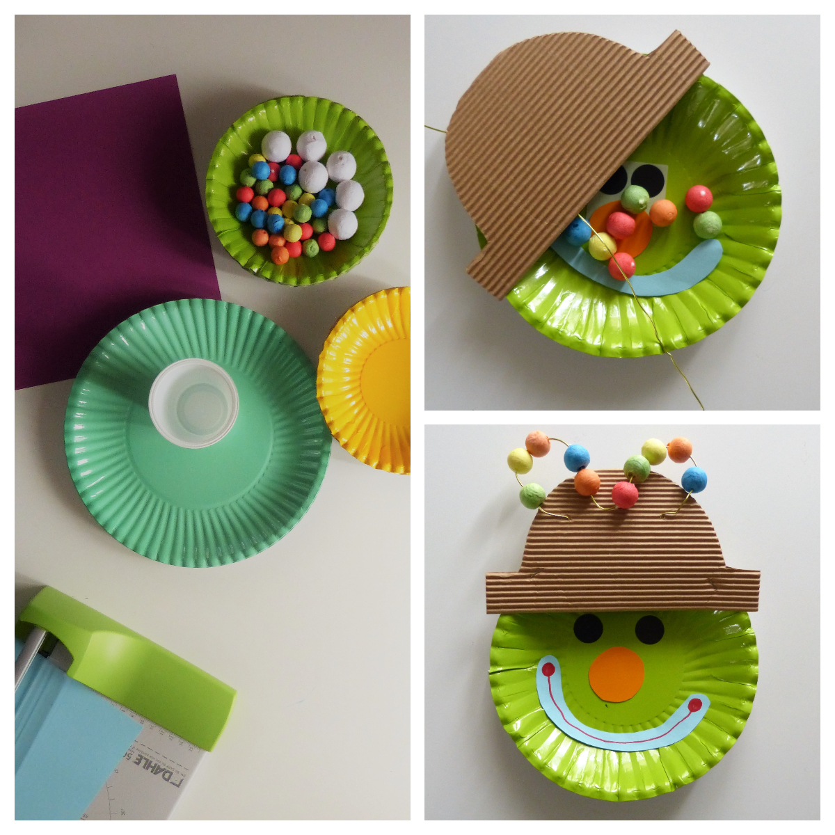Easypeasy DIY: aus Papptellern bunte Clowngesichter basteln. Basteln mit Kindern | www.fantasiewerk.ch