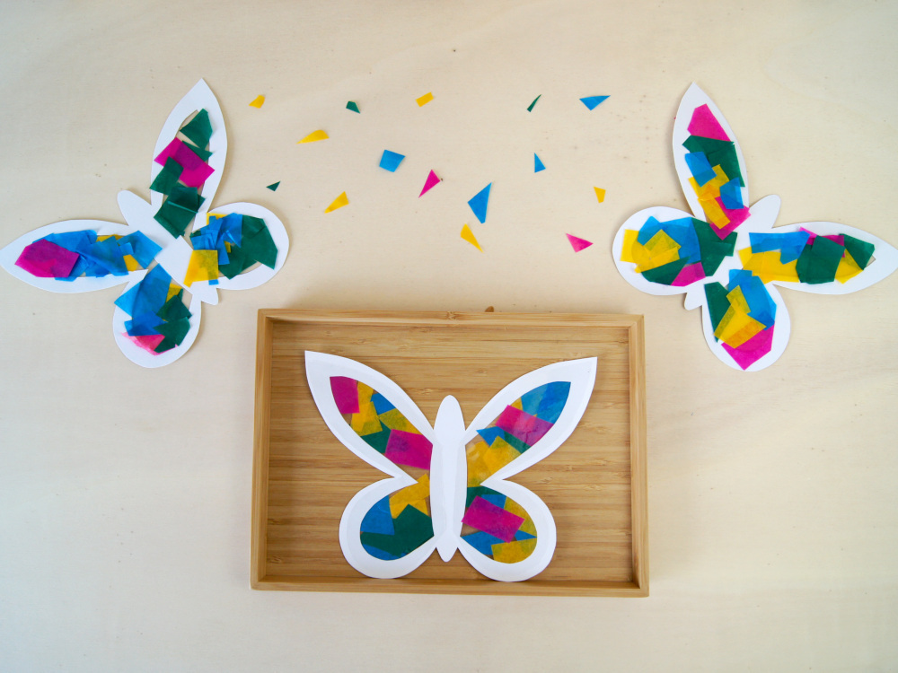 Anleitung: Schmetterling aus Seidenpapier mit Kindern basteln. Fensterbild oder Deko | von Fantasiewerk