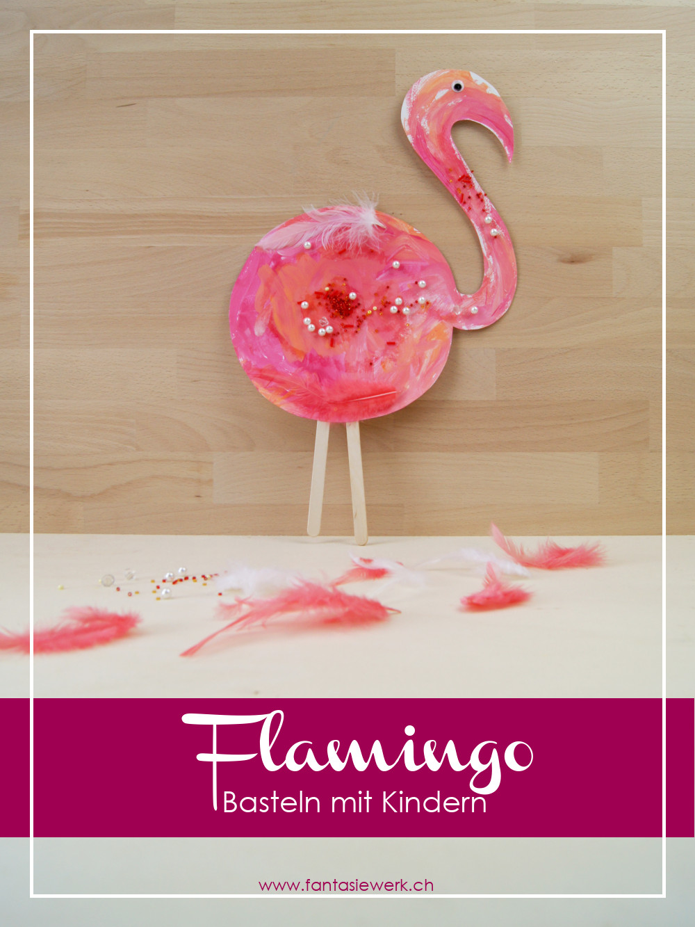 Flamingo basteln mit Kindern für | Malen und kleben als Dekoration für den Kindergeburtstag | von Fantasiewerk