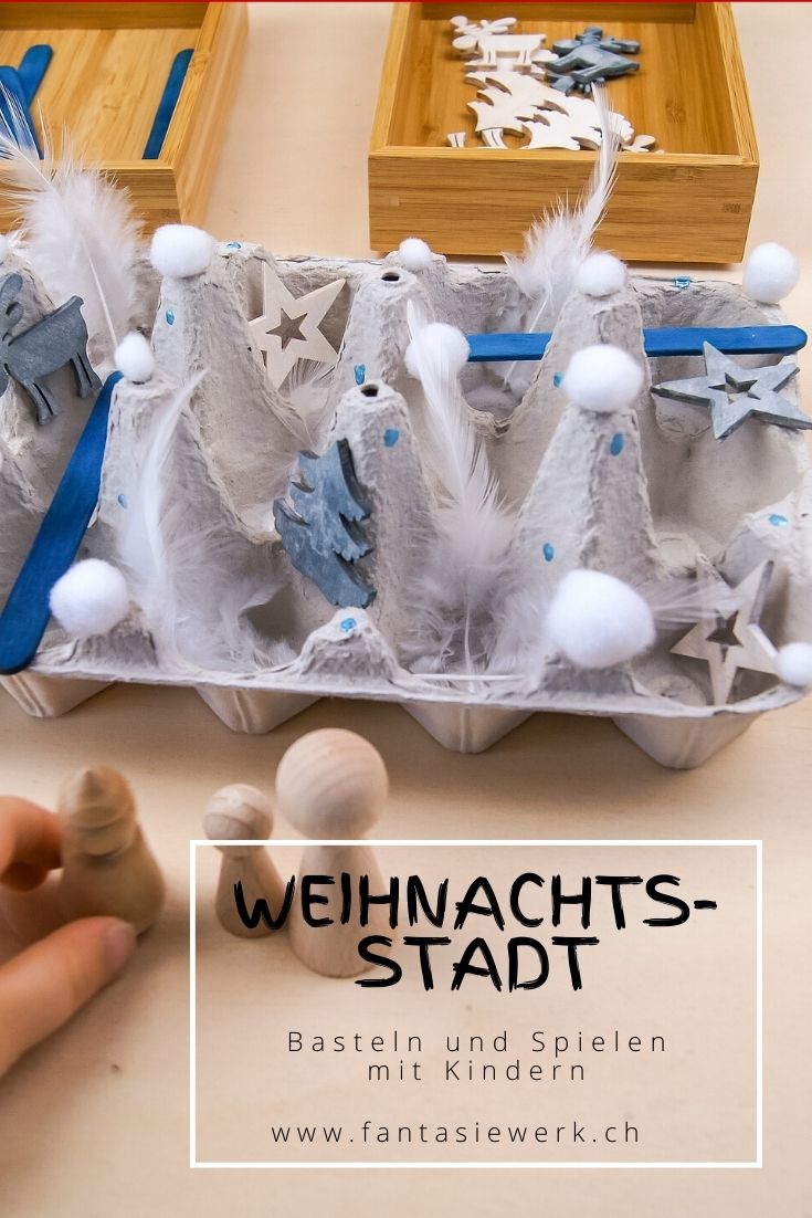 Weihnachtssstadt aus Eierkarton - Basteln und Spielen mit Kindern zum Thema Weihnachten, Advent und Christkind | #bastelnmitkindern | von Fantasiewerk