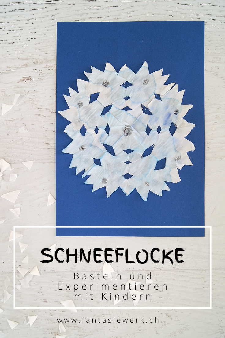 Schneeflocke aus Taschentuch und Glitzer basteln | #bastelnmitkindern #experimentieren #winterdiy