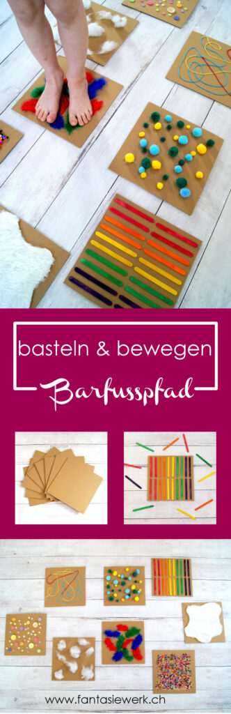 Barfusspfad #bastelnmitkindern aus Karton, Pompons, Eisstielen, etc. | Spielidee für Regentage | von Fantasiewerk