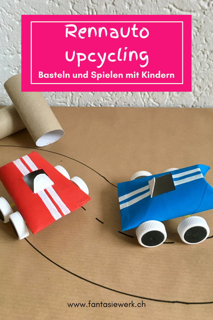 Anleitung: Rennauto basteln aus Toilettenpapierrollen, PET-Deckeln und Strohhalmen | #upcycling #bastelnmitkindern | von Fantasiewerk