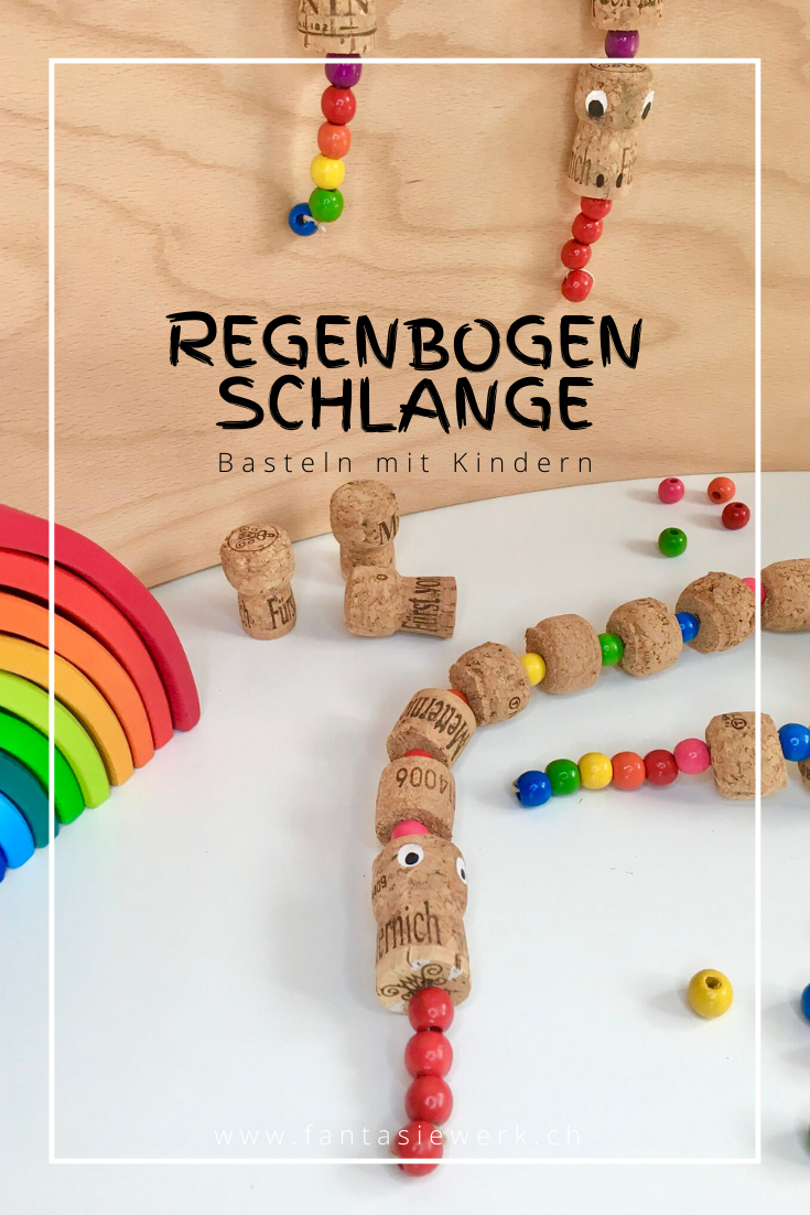 Regenbogenschlange selbermachen | #bastelnmitkindern aus Korken und Perlen | #diy #anleitung | von Fantasiewerk