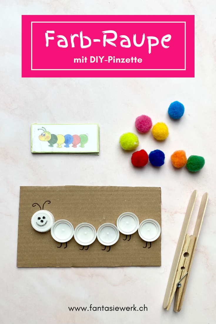 Raupe zum Farbenlernen mit DIY-Pinzette | Basteln und Lernen mit Kindern | von Fantasiewerk