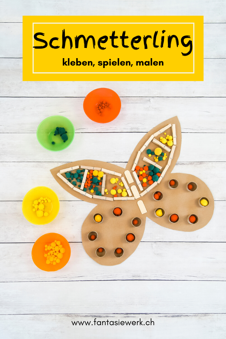 Schmetterling #upcycling | Anleitung zum Basteln und Spielen mit Karton Pompons und Farbe | #bastelnmitkindern