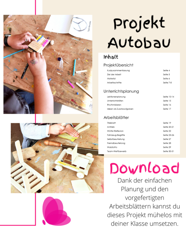 Unterrichtsprojekt Fahrzeugbau | Auto mit Antrieb gestalten | Werken mit Kindern | TTG | Ebook von Fantasiewerk.ch