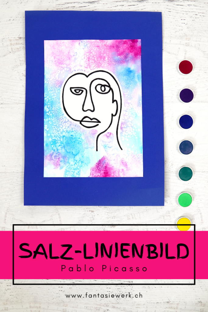 Linienbild von Pablo Picasso mit Kindern malen | Wasserfarben mit Salz | von Fantasiewerk