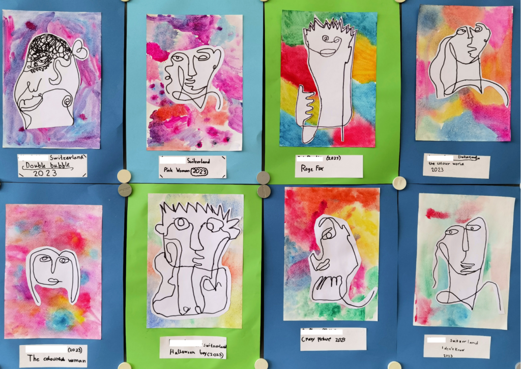 Linienbild von Pablo Picasso mit Kindern malen | Wasserfarben mit Salz | von Fantasiewerk