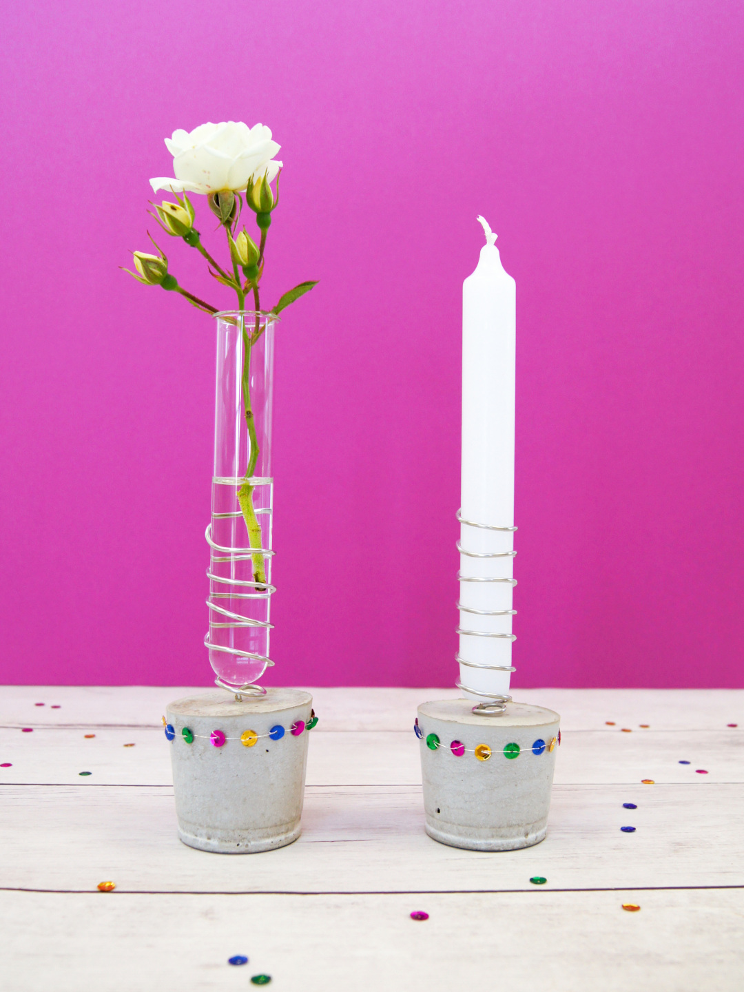 Vase + Kerzenhalter aus Beton und Draht basteln | werken mit Kindern | TTG | Anleitung von Fantasiewerk.ch