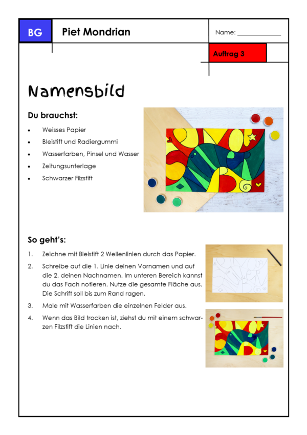 Kunstprojekt - Malen nach Piet Mondrian | Unterrichtsplanung | Arbeitsblätter | Anleitungen für deine Schule