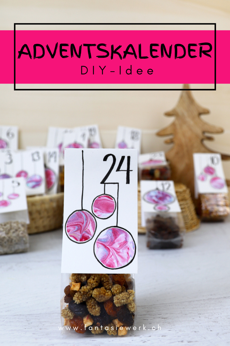 DIY-Adventskalender mit Rasierschaummarmorieren für Grosseltern | Basteln mit Kindern für Weihnachten | von Fantasiewerk.ch